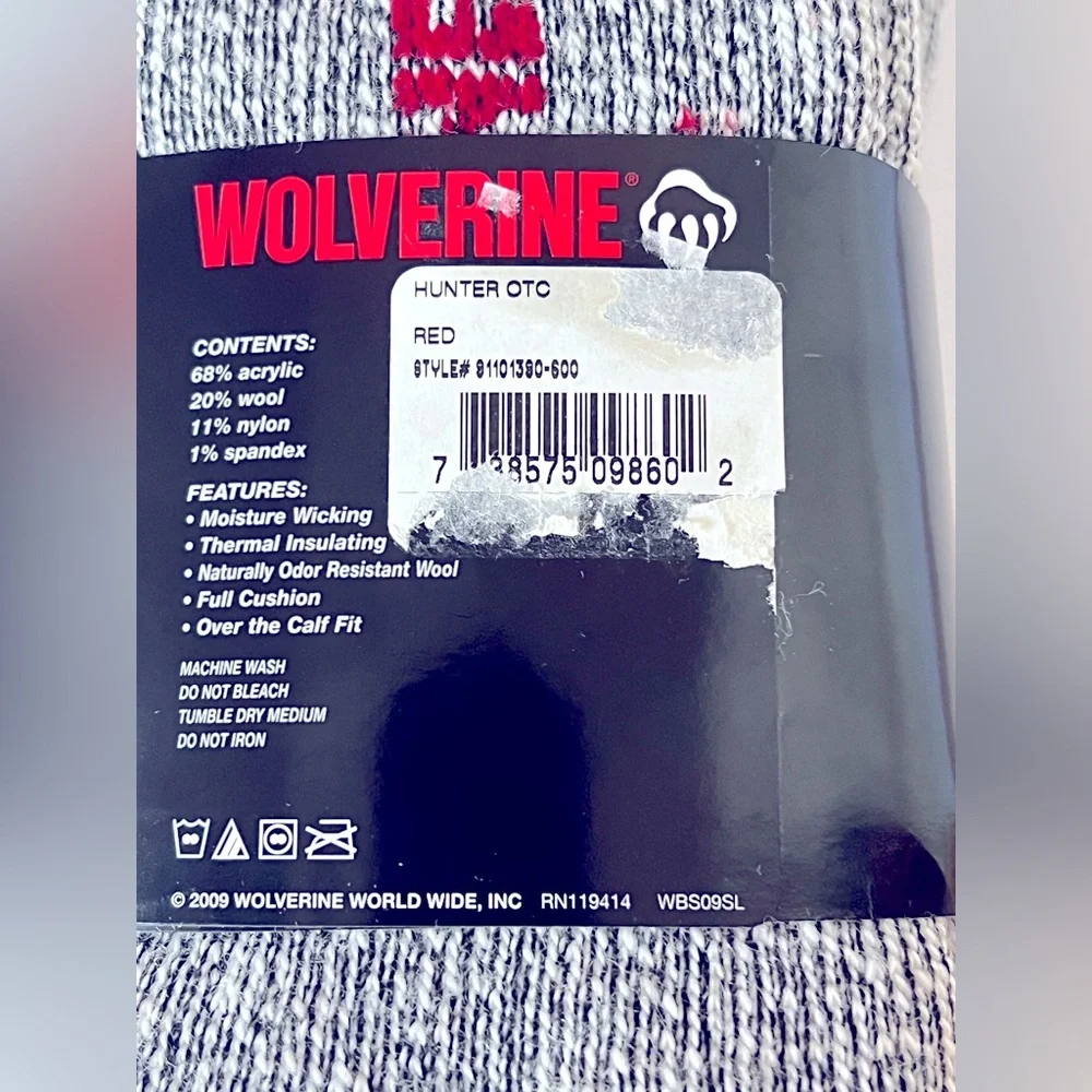Gray Thermal Insulating Wool Blend Moisture Wicking Socks by Wolverine.  Size=XL